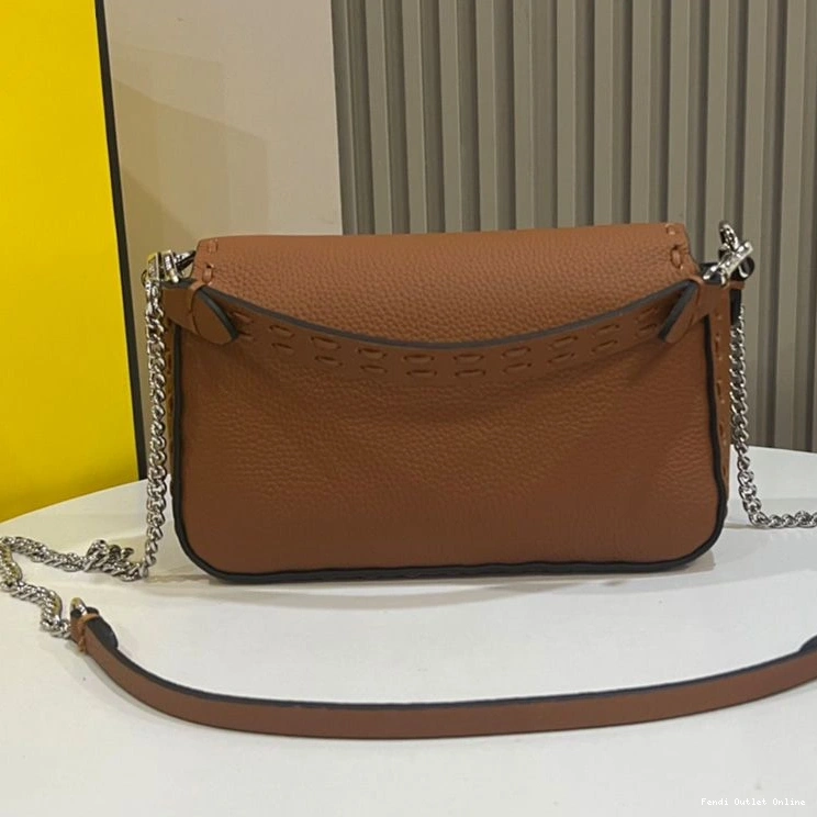 Affordable Selleria Fendi Mini Cuoio Bag In Romano Baguette Leather Brown 0719